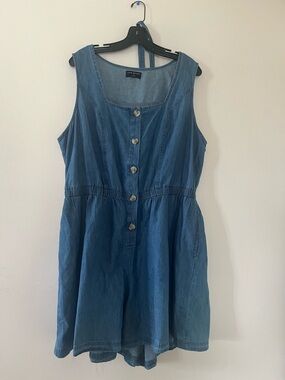 Lane Bryant Denim Chambray Button Front Romper 18 100% Cotton Cottagecore Summer